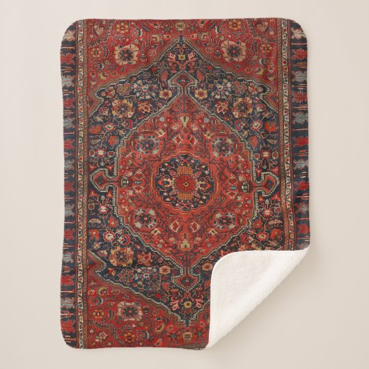 Persian Joshan Red Rusty Blue Sherpa Deken (Voorkant)