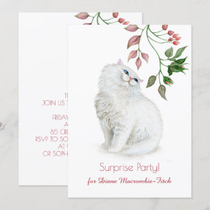Persian Kitten Pink Green Floral Birthday Party Kaart