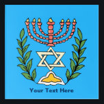 Persian Magen David Menorah Acryl Muurkunst<br><div class="desc">Dit afbeelding is gebaseerd op een antiek Perzisch-joodse tegel en bevat een menora met een Magen David (davidster) omlijst door olijftakken. De onvolkomenheden van het originele,  met de hand beschilderde afbeelding zijn bewaard gebleven. Aanpassen door uw eigen tekst toe te voegen.</div>