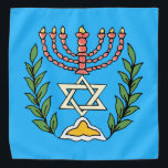 Persian Magen David Menorah Bandana<br><div class="desc">This image was adapted from an antique Persian Jewish tile and features a menorah with a Magen David (Star of David) framed by olive branch. De onvolkomenheden van het origineel,  hand-painted image have been preserved.</div>