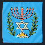 Persian Magen David Menorah Bandana<br><div class="desc">This image was adapted from an antique Persian Jewish tile and features a menorah with a Magen David (Star of David) framed by olive branch. De onvolkomenheden van het origineel,  hand-painted image have been preserved.</div>