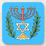 Persian Magen David Menorah Bier Onderzetter<br><div class="desc">This image was adapted from an antique Persian Jewish tile and features a menorah with a Magen David (Star of David) framed by olive branch. De onvolkomenheden van het origineel,  hand-painted image have been preserved.</div>