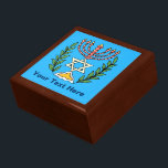 Persian Magen David Menorah Cadeaudoosje<br><div class="desc">This image was adapted from an antique Persian Jewish tile and features a menorah with a Magen David (Star of David) framed by olive branch. De onvolkomenheden van het origineel,  hand-painted image have been preserved.</div>