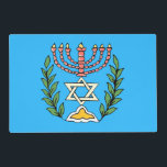 Persian Magen David Menorah Gelamineerde Placemat<br><div class="desc">Dit afbeelding is aangepast vanuit een antiek Perzische joodse tegel en bevat een menorah met een Magen David (Star of David),  die is opgezet door olijftakken. De onvolkomenheden van het oorspronkelijke,  met de hand geschilde afbeelding zijn bewaard. Voeg je eigen tekst aan de achterkant toe.</div>