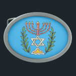 Persian Magen David Menorah Gesp<br><div class="desc">This image was adapted from an antique Persian Jewish tile and features a menorah with a Magen David (Star of David) framed by olive branch. De onvolkomenheden van het origineel,  hand-painted image have been preserved.</div>