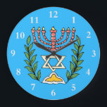 Persian Magen David Menorah Grote Klok<br><div class="desc">This image was adapted from an antique Persian Jewish tile and features a menorah with a Magen David (Star of David) framed by olive branch. De onvolkomenheden van het origineel,  hand-painted image have been preserved.</div>