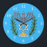 Persian Magen David Menorah Grote Klok<br><div class="desc">This image was adapted from an antique Persian Jewish tile and features a menorah with a Magen David (Star of David) framed by olive branch. De onvolkomenheden van het origineel,  hand-painted image have been preserved.</div>