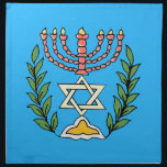 Persian Magen David Menorah Katoenen Servet<br><div class="desc">This image was adapted from an antique Persian Jewish tile and features a menorah with a Magen David (Star of David) framed by olive branch. De onvolkomenheden van het origineel,  hand-painted image have been preserved.</div>