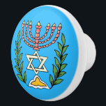 Persian Magen David Menorah Keramische Knop<br><div class="desc">This image was adapted from an antique Persian Jewish tile and features a menorah with a Magen David (Star of David) framed by olive branch. De onvolkomenheden van het origineel,  hand-painted image have been preserved.</div>