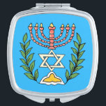 Persian Magen David Menorah Makeup Spiegels<br><div class="desc">This image was adapted from an antique Persian Jewish tile and features a menorah with a Magen David (Star of David) framed by olive branch. De onvolkomenheden van het origineel,  hand-painted image have been preserved.</div>