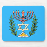 Persian Magen David Menorah Muismat<br><div class="desc">This image was adapted from an antique Persian Jewish tile and features a menorah with a Magen David (Star of David) framed by olive branch. De onvolkomenheden van het origineel,  hand-painted image have been preserved.</div>