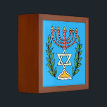 Persian Magen David Menorah Pennenhouder<br><div class="desc">This image was adapted from an antique Persian Jewish tile and features a menorah with a Magen David (Star of David) framed by olive branch. De onvolkomenheden van het origineel,  hand-painted image have been preserved.</div>