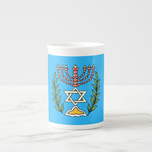 Persian Magen David Menorah Porselein Kop (Voorkant)