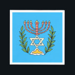 Persian Magen David Menorah Servetten<br><div class="desc">This image was adapted from an antique Persian Jewish tile and features a menorah with a Magen David (Star of David) framed by olive branch. De onvolkomenheden van het origineel,  hand-painted image have been preserved.</div>