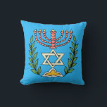 Persian Magen David Menorah Sierkussen<br><div class="desc">Dit afbeelding is aangepast vanuit een antiek Perzische joodse tegel en bevat een menorah met een Magen David (Star of David),  die is opgezet door olijftakken. De onvolkomenheden van het oorspronkelijke,  met de hand geschilde afbeelding zijn bewaard. Voeg je eigen tekst aan de achterkant toe.</div>