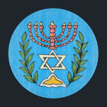 Persian Magen David Menorah Snijplank<br><div class="desc">This image was adapted from an antique Persian Jewish tile and features a menorah with a Magen David (Star of David) framed by olive branch. De onvolkomenheden van het origineel,  hand-painted image have been preserved.</div>