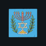 Persian Magen David Menorah Stenen Magneet<br><div class="desc">This image was adapted from an antique Persian Jewish tile and features a menorah with a Magen David (Star of David) framed by olive branch. De onvolkomenheden van het origineel,  hand-painted image have been preserved.</div>