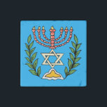 Persian Magen David Menorah Stenen Magneet<br><div class="desc">This image was adapted from an antique Persian Jewish tile and features a menorah with a Magen David (Star of David) framed by olive branch. De onvolkomenheden van het origineel,  hand-painted image have been preserved.</div>