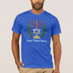 Persian Magen David Menorah T-shirt<br><div class="desc">This image was adapted from an antique Persian Jewish tile and features a menorah with a Magen David (Star of David) framed by olive branch. De onvolkomenheden van het origineel,  hand-painted image have been preserved.</div>