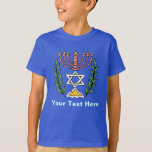 Persian Magen David Menorah T-shirt<br><div class="desc">This image was adapted from an antique Persian Jewish tile and features a menorah with a Magen David (Star of David) framed by olive branch. De onvolkomenheden van het origineel,  hand-painted image have been preserved.</div>
