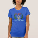 Persian Magen David Menorah T-shirt<br><div class="desc">Dit afbeelding is aangepast vanuit een antiek Perzische joodse tegel en bevat een menorah en Magen David (Star of David),  die zijn omgeven door olijftakken. De onvolkomenheden van het oorspronkelijke,  met de hand geschilde afbeelding zijn bewaard.</div>