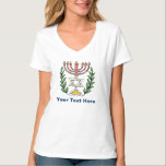 Persian Magen David Menorah T-shirt<br><div class="desc">Dit afbeelding is aangepast vanuit een antiek Perzische joodse tegel en bevat een menorah en Magen David (Star of David),  die zijn omgeven door olijftakken. De onvolkomenheden van het oorspronkelijke,  met de hand geschilde afbeelding zijn bewaard.</div>