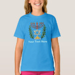 Persian Magen David Menorah T-shirt<br><div class="desc">This image was adapted from an antique Persian Jewish tile and features a menorah with a Magen David (Star of David) framed by olive branch. De onvolkomenheden van het origineel,  hand-painted image have been preserved.</div>