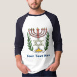 Persian Magen David Menorah T-shirt<br><div class="desc">This image was adapted from an antique Persian Jewish tile and features a menorah with a Magen David (Star of David) framed by olive branch. De onvolkomenheden van het origineel,  hand-painted image have been preserved.</div>