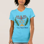 Persian Magen David Menorah T-shirt<br><div class="desc">Dit afbeelding is aangepast aan een antiek Perzische joodse tegel en bevat een menorah met een Magen David (Ster van David),  die door olijftakken wordt omgevormd.  De onvolkomenheden van het oorspronkelijke,  met de hand geschilde afbeelding zijn bewaard.</div>