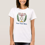 Persian Magen David Menorah T-shirt<br><div class="desc">This image was adapted from an antique Persian Jewish tile and features a menorah with a Magen David (Star of David) framed by olive branch. De onvolkomenheden van het origineel,  hand-painted image have been preserved.</div>