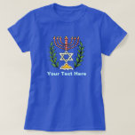 Persian Magen David Menorah T-shirt<br><div class="desc">This image was adapted from an antique Persian Jewish tile and features a menorah with a Magen David (Star of David) framed by olive branch. De onvolkomenheden van het origineel,  hand-painted image have been preserved.</div>