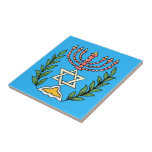 Persian Magen David Menorah Tegeltje<br><div class="desc">This image was adapted from an antique Persian Jewish tile and features a menorah with a Magen David (Star of David) framed by olive branch. De onvolkomenheden van het origineel,  hand-painted image have been preserved.</div>