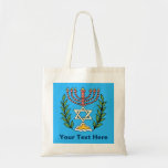 Persian Magen David Menorah Tote Bag<br><div class="desc">Dit afbeelding is aangepast vanuit een antiek Perzische joodse tegel en bevat een menorah met een Magen David (Star of David),  die is opgezet door olijftakken. De onvolkomenheden van het oorspronkelijke,  met de hand geschilde afbeelding zijn bewaard. Voeg je eigen tekst toe.</div>