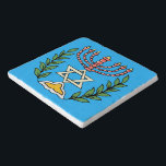 Persian Magen David Menorah Trivet<br><div class="desc">This image was adapted from an antique Persian Jewish tile and features a menorah with a Magen David (Star of David) framed by olive branch. De onvolkomenheden van het origineel,  hand-painted image have been preserved.</div>