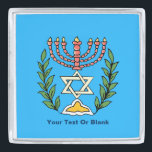 Persian Magen David Menorah Verzilverde Reverspeld<br><div class="desc">Dit afbeelding is aangepast vanuit een antiek Perzische joodse tegel en bevat een menorah met een Magen David (Star of David),  die is opgezet door olijftakken. De onvolkomenheden van het oorspronkelijke,  met de hand geschilde afbeelding zijn bewaard. Voeg je eigen tekst toe.</div>