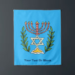 Persian Magen David Menorah Wandkleed<br><div class="desc">Dit afbeelding is aangepast vanuit een antiek Perzische joodse tegel en bevat een menorah met een Magen David (Star of David),  die is opgezet door olijftakken. De onvolkomenheden van het oorspronkelijke,  met de hand geschilde afbeelding zijn bewaard. Voeg je eigen tekst toe om aan te passen.</div>