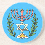 Persian Magen David Menorah Zandsteen Onderzetter<br><div class="desc">This image was adapted from an antique Persian Jewish tile and features a menorah with a Magen David (Star of David) framed by olive branch. De onvolkomenheden van het origineel,  hand-painted image have been preserved.</div>