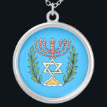 Persian Magen David Menorah Zilver Vergulden Ketting<br><div class="desc">This image was adapted from an antique Persian Jewish tile and features a menorah with a Magen David (Star of David) framed by olive branch. De onvolkomenheden van het origineel,  hand-painted image have been preserved.</div>