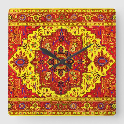 PERSIAN RUG - Rood en geel Vierkante Klok (Voorkant)