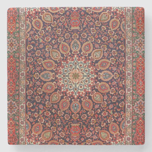 Persian Tabriz Black Radial Geometric  Stenen Onderzetter (Voorkant)