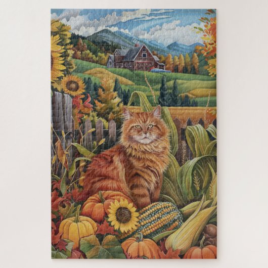 Persiër Kat Oogst Dankdag Legpuzzel (Verticaal)