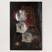 Persiër Kat Sneeuw Slede Kerst Decoratie Legpuzzel (Verticaal)