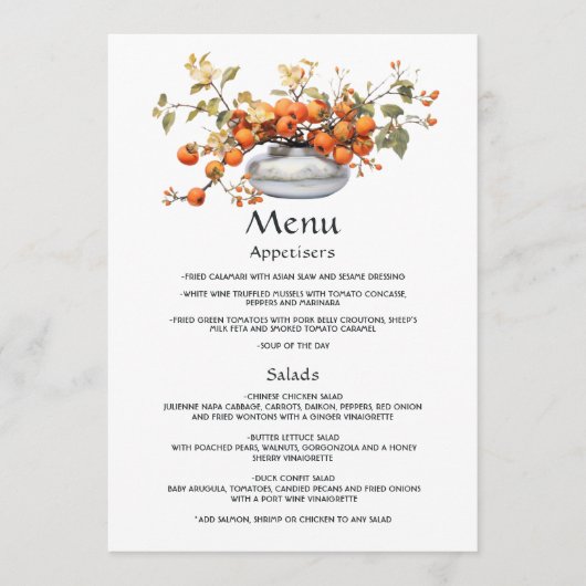 Persimmon bloemenbruiloft menu (Voorkant)
