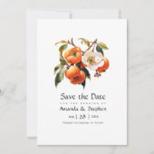 Persimmon bloemenbruiloft save the date (Voorkant)