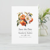 Persimmon bloemenbruiloft save the date (Staand voorkant)