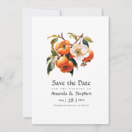 Persimmon bloemenbruiloft save the date