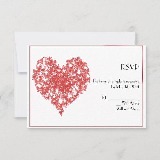 Persimmon Butterfly Heart-kaart RSVP Kaartje (Voorkant)