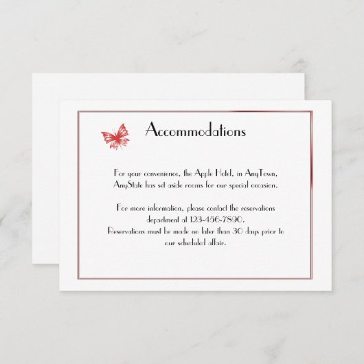 Persimmon Butterfly Heart Wedding Insert Informatiekaartje (Voorkant / Achterkant)