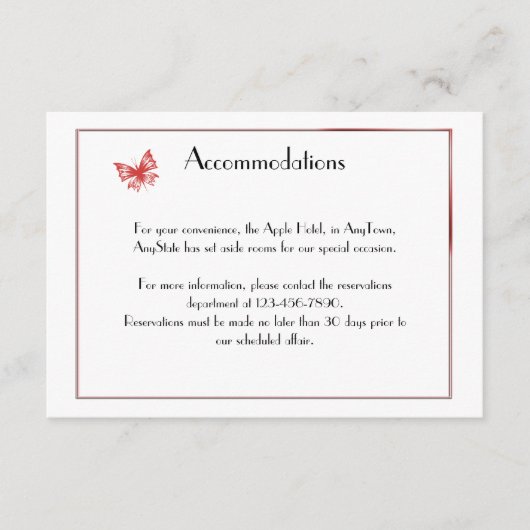Persimmon Butterfly Heart Wedding Insert Informatiekaartje (Voorkant)