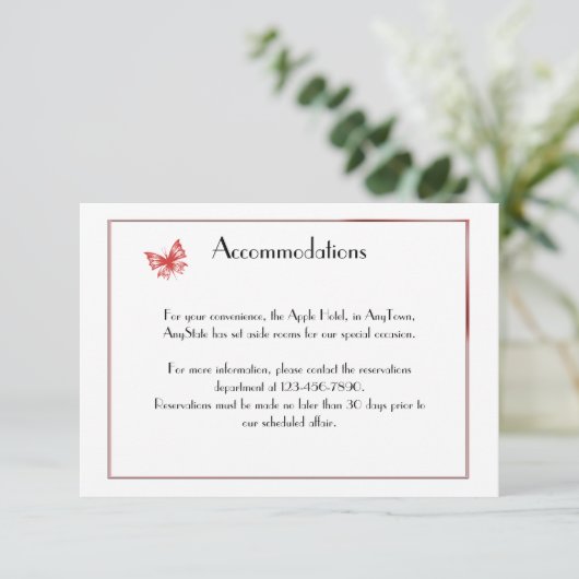 Persimmon Butterfly Heart Wedding Insert Informatiekaartje (Staand voorkant)